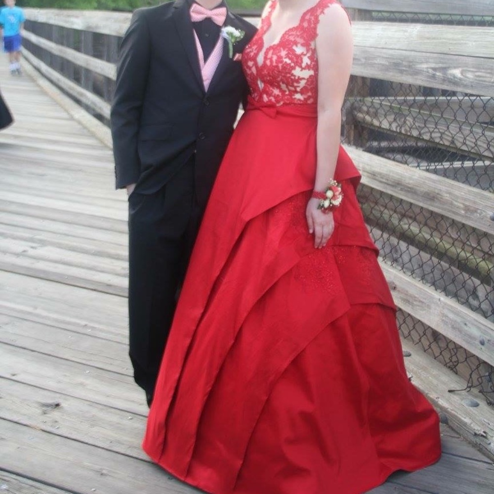 Red Lace Ballgown Prom Dress